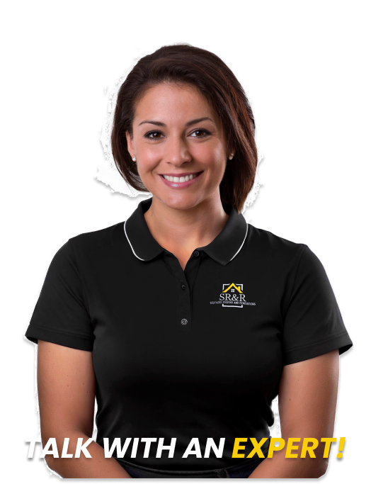 Smiling woman in branded polo shirt