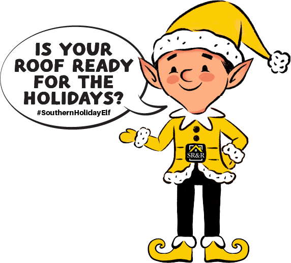 Cartoon elf asks if roof is holiday-ready.