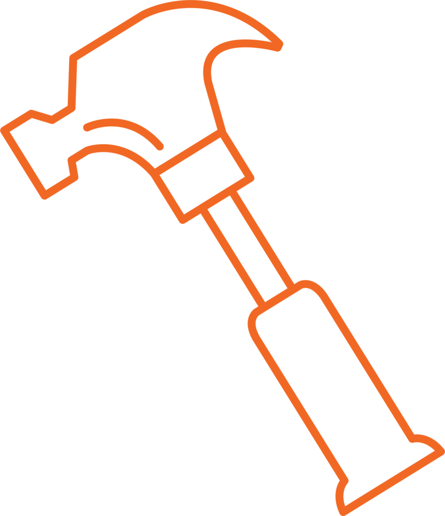 Orange outline of a hammer icon