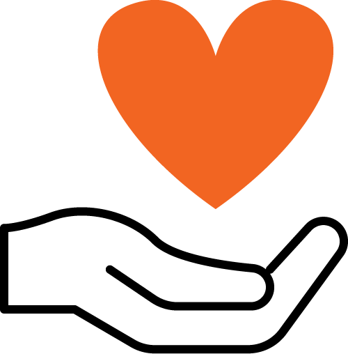 Orange heart symbol on white background.