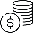 Icon of stacked coins with dollar symbol