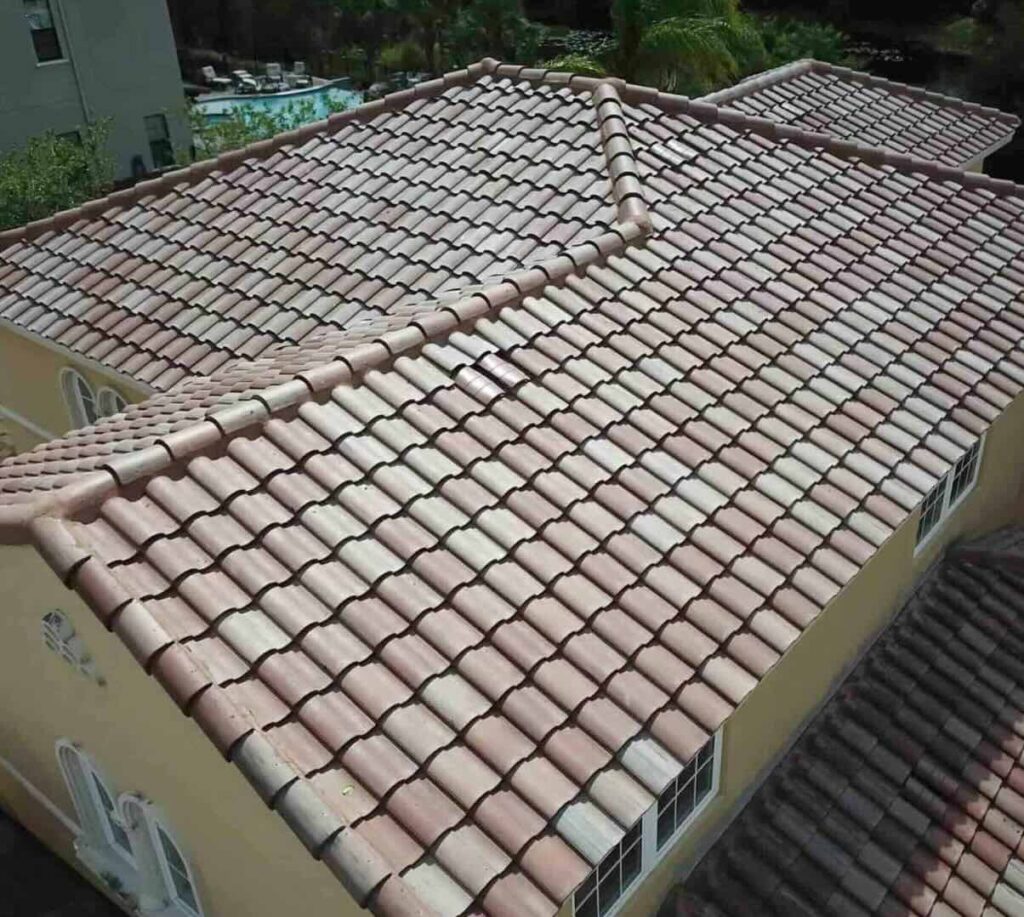Aerial view of tiled house roof